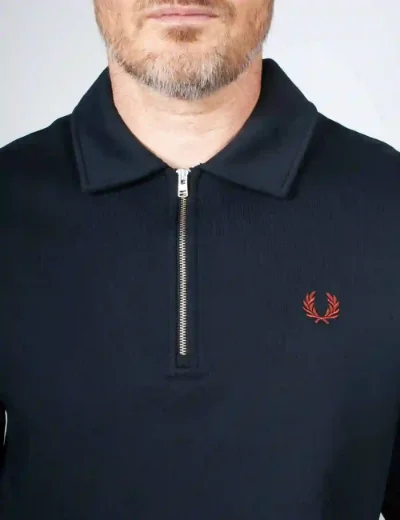 Fred Perry Mens Half Zip Collared Sweatshirt | Navy