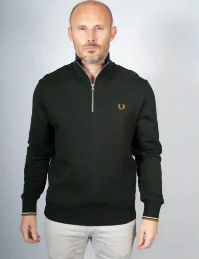 Fred Perry Mens Half Zip Sweatshirt | Night Green