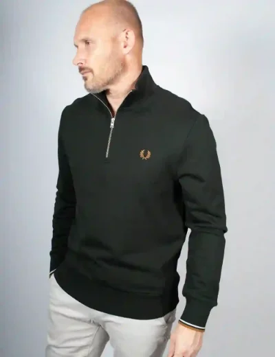 Fred Perry Mens Half Zip Sweatshirt | Night Green
