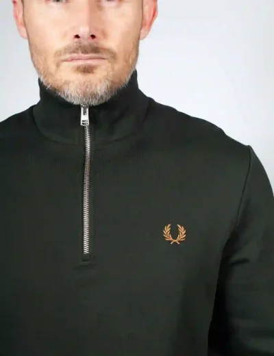 Fred Perry Mens Half Zip Sweatshirt | Night Green