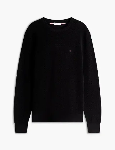 Tommy Hilfiger Flag Embroidery Crew Neck Jumper | Black
