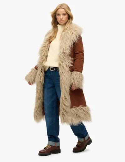 Picture of Superdry Womens Long Afghan Coat / Rustic Chestnut Brown