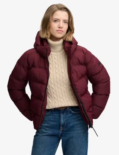 Superdry Hooded Sports Puffer Jacket | Port red