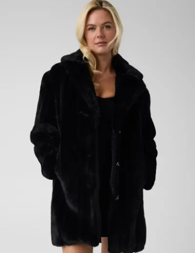 Picture of Guess Womens Sophy Faux Fur Coat | Black