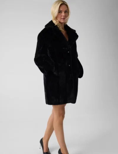 Picture of Guess Womens Sophy Faux Fur Coat | Black