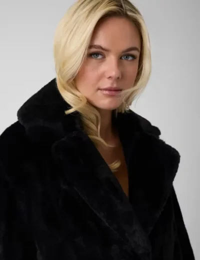 Picture of Guess Womens Sophy Faux Fur Coat | Black