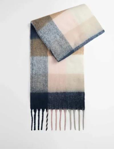 Barbour Women Marie Check Scarf / Navy / Blush Pink