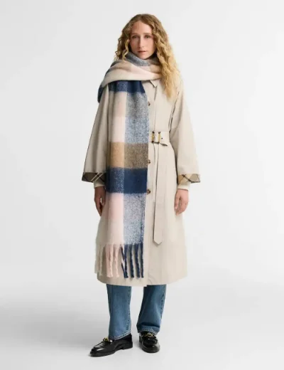 Barbour Women Marie Check Scarf / Navy / Blush Pink