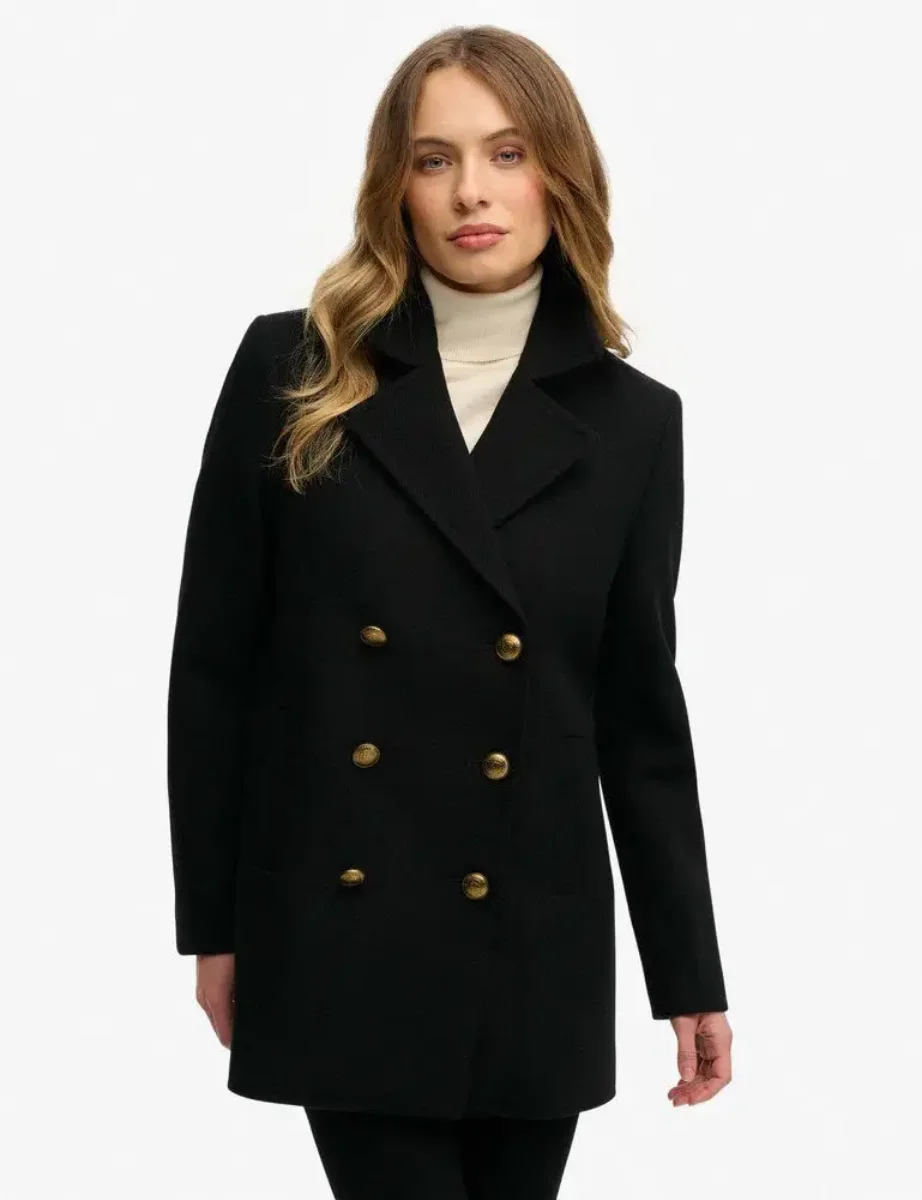 Picture of Superdry Womens Double Breasted Pea Coat | Black