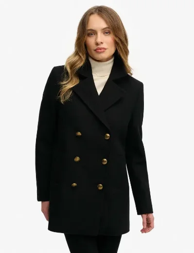 Picture of Superdry Womens Double Breasted Pea Coat | Black