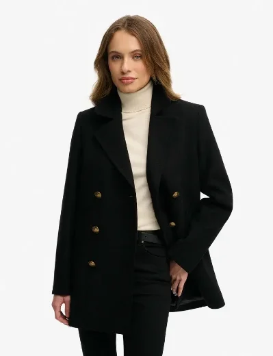 Picture of Superdry Womens Double Breasted Pea Coat | Black