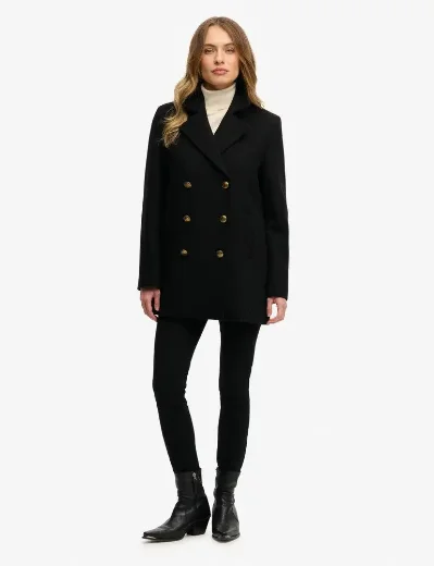 Picture of Superdry Womens Double Breasted Pea Coat | Black