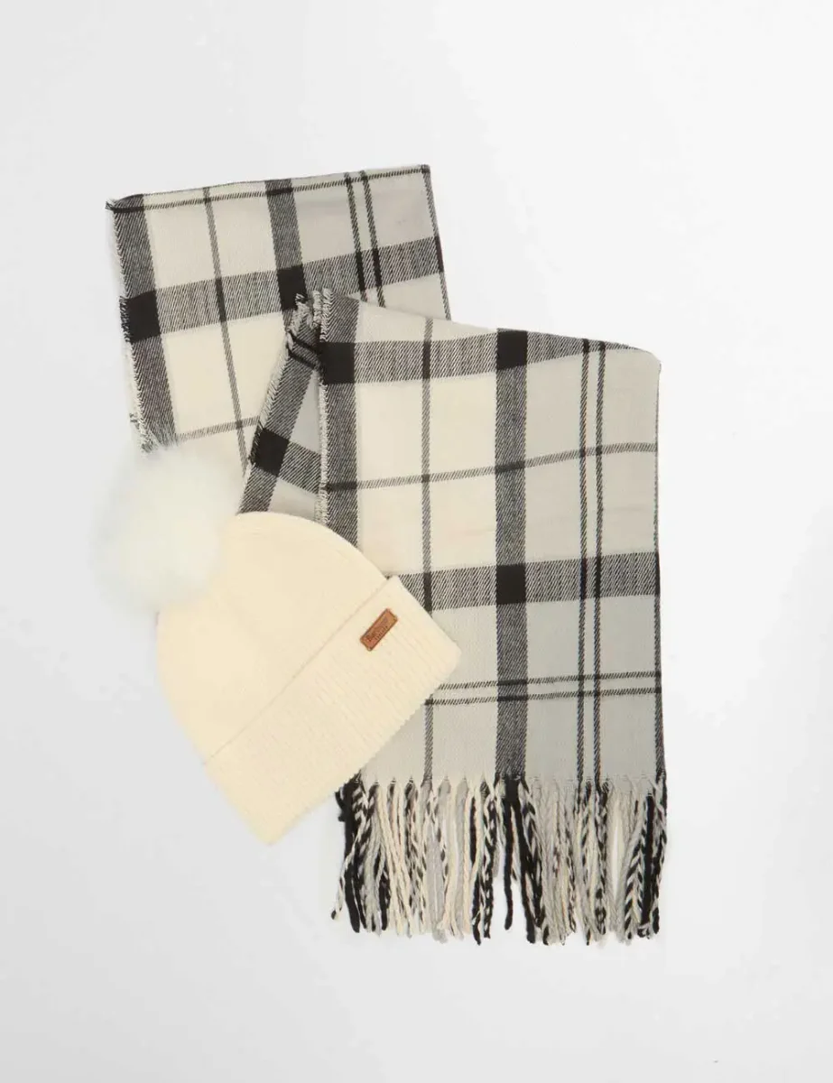 Picture of Barbour Dover Beanie Hat and Hailes Scarf Gift Set | Monochrome