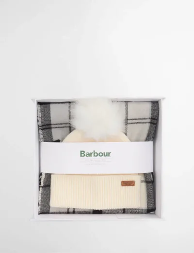 Picture of Barbour Dover Beanie Hat and Hailes Scarf Gift Set | Monochrome