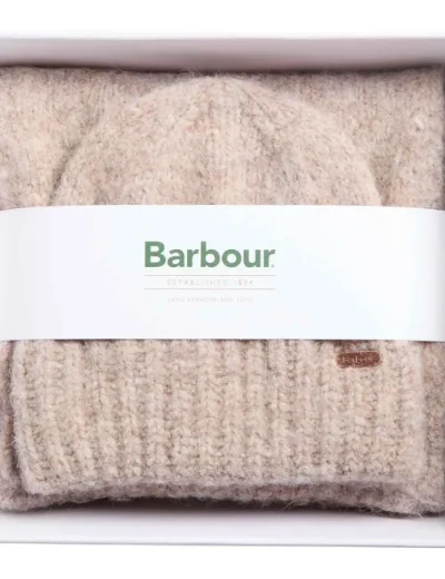 Barbour Womens Emmy Beanie & Scarf Gift Set | Taupe Mist