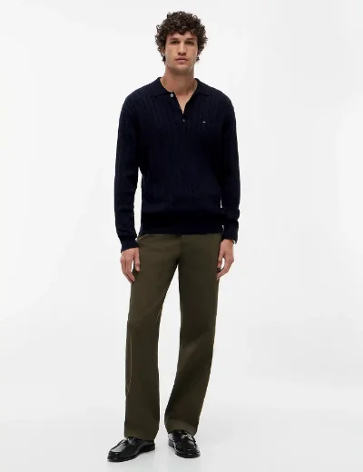 Tommy Hilfiger Cable Knit Polo Jumper | Navy Blue