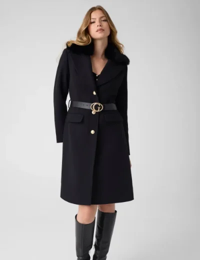 Picture of Guess Womens Wool-Blend Belted Coat | Black