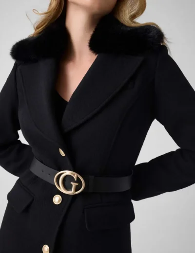 Picture of Guess Womens Wool-Blend Belted Coat | Black