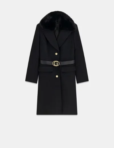 Picture of Guess Womens Wool-Blend Belted Coat | Black