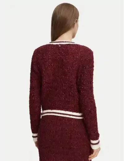 Guess Womens Aomori Textured Knit Cardigan | Burgundy